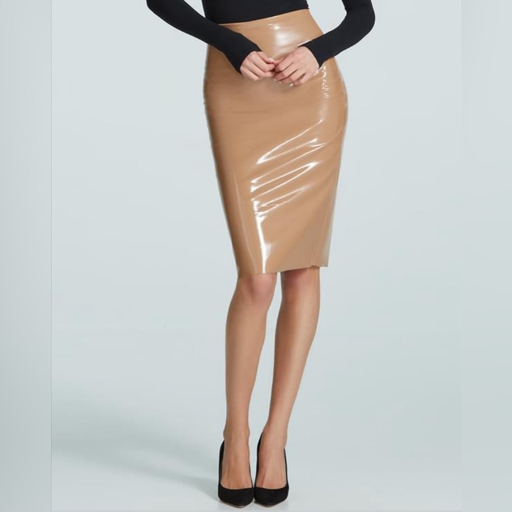 COPY - FAUX PATENT LEATHER MIDI SKIRT COCOA M
